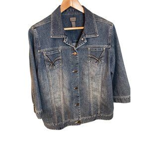 Chico’s Additions Denim Jacket w/Detailed Pockets 3/4 Sleeve Sz 3/XL/XXL